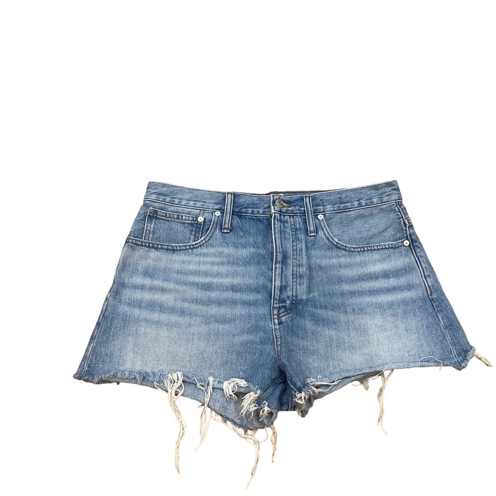 Madewell Relaxed Denim Shorts medium Wash Button Fly Raw Hem Size 30.
